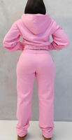 Streetwear personnalisé sweat-shirt en éponge français femme impression bouffante recadrée sweat à capuche zippé et pantalon de survêtement ensemble survêtement pour femmes