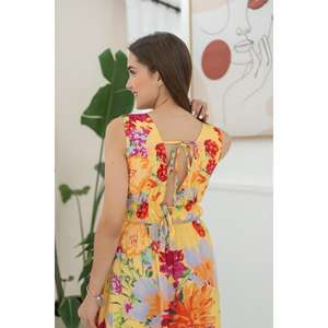 Vestido de Verano con Cintura Elástica, Estampado Floral Amarillo, Transpirable, para Ocasiones Informales, Venta al Por Mayor - Product Image 1