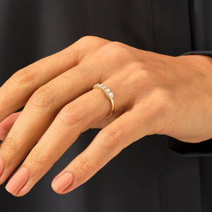 Anillo de Diamantes de Moissanita de Oro de 10k de Lujo para Mujer con Piedras Redondas y Baguette para Fiesta, Regalo de Aniversario de Bodas para Ella - Product Image 4