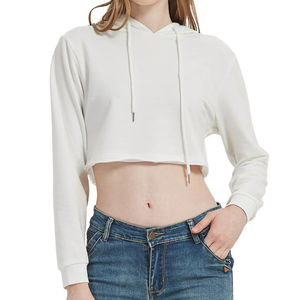 Sudadera Corta con Capucha para Mujer, Sudadera de Manga Larga con Capucha, Top Corto con Cordón, Color Sólido 2026 - Product Image 3