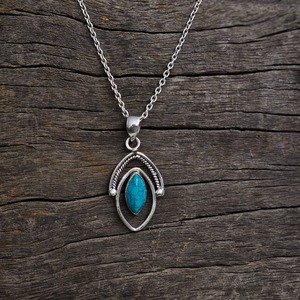 Marquise Shape Silver Turquoise Pendant Lightweight Sterling Silver <b>Cross</b> Flower Pattern Fine <b>Charms</b> Elegant Pendants - Product Image 4