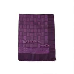 Élégant ensemble écharpe, bonnet et gants pour homme, double face, violet, jacquard à carreaux et rayures - Product Image 2
