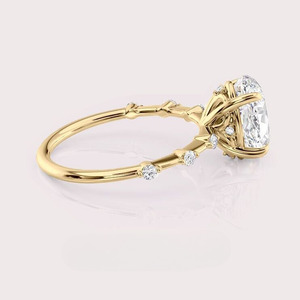 Anillo de Compromiso con Diamante Cultivado en Laboratorio, Corte Ovalado, Certificado por IGI, con Banda de Diamantes con Acentos de Bisel en Oro Amarillo/Blanco y Rosado de 14K - Product Image 2