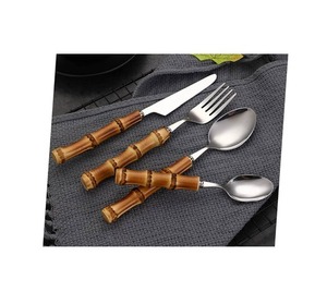 Elegante juego de cubiertos de acero inoxidable con mango de madera, cubiertos elegantes, vajilla de comedor para cena familiar, hogar, cocina, restaurante - Product Image 6