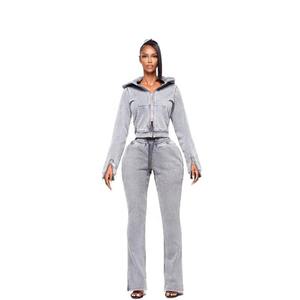 Chándal de invierno para mujer con capucha, personalizado con logo bordado, de alta calidad, transpirable, de color liso, lavado ácido, largo completo, para venta al por mayor. - Product Image 3