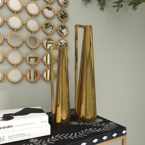 JARRON CONO DELGADO GEOMÉTRICO METAL ORO MODERNO CON ASAS, JUEGO DE 2 MACETAS - Product Image 6
