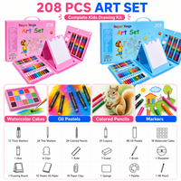 Ensemble artistique pour enfants de 208 pièces, kit de dessin, peinture et coloriage avec marqueurs, crayons de couleur, crayons gras, aquarelles et planche à dessin