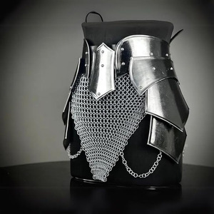 Tassets d'armure de chevalier médiéval avec chaîne-mail en acier poli, costume féminin antique pour cosplay, cadeau argenté, objet de collection - Product Image 3