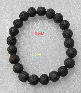 Pulsera de cuentas de piedra de lava negra de 10MM Pulsera elástica de roca volcánica natural para hombres y mujeres - Product Image 1