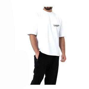 Compre camiseta de hombre en blanco de algodón 100% de peso pesado, camiseta de gran tamaño con logotipo personalizado, camiseta gruesa holgada de 17 colores - Product Image 5