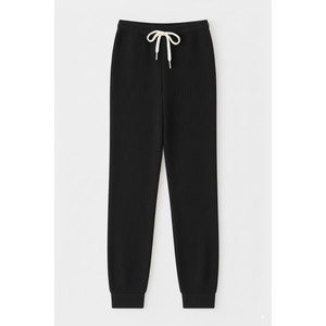 Pantalons de jogging en tricot côtelé pour femmes OEM, taille élastique avec cordon de serrage, coupe-vent, respirant, doux, décontracté, pantalon de survêtement - Product Image 1