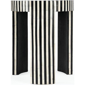 Custom High-End Coffee <strong>Table</strong> Transitional Hand Cut Bone Inlay Side <strong>Table</strong> Black and White Wood Round Mable Stool for Living Room - Product Image 3
