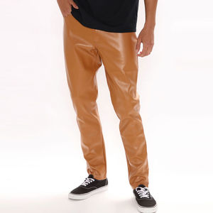 Pantalon en toile décontracté pour homme, coupe droite, avec fermeture éclair classique, en cuir véritable, imperméable, écologique, léger - Product Image 1