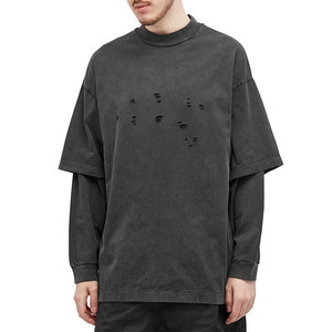 Streetwear hommes en détresse t-shirt surdimensionné personnalisé double couche à manches longues t-shirt vintage lavé Double manches chemises - Product Image 1