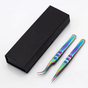 Muestra gratis Punta de fibra de 90 grados Volumen Pinzas de pestañas negras Caja personalizada Aislamiento de embalaje Extensión de pestañas Pestañas Acero inoxidable - Product Image 1