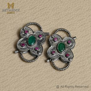 Joyería de plata oxidada 925, encanto de diseñador personalizado, piedra preciosa cortada con rubí Esmeralda, joyería hecha a mano - Product Image 5