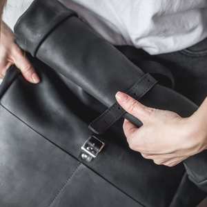 Unisex Roll Top <b>Backpack</b> Durable Fashionable School Travel Work Leather Notebook Computer LRTB-0002E - Product Image 4