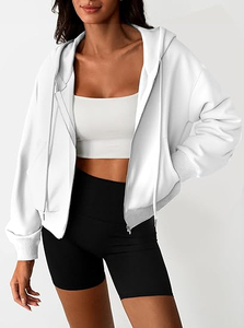 Sweat-shirt à capuche en molleton de coton chic urbain, tendance, fermeture éclair, veste, streetwear confortable, sweat-shirt à capuche pour femme avec la meilleure qualité à bas prix - Product Image 3