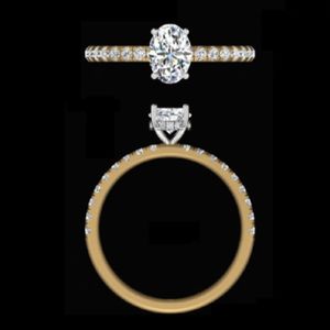 Bague de fiançailles élégante en or 14k 18k avec diamant ovale de 1,31 carat, halo caché et pierres pavées sur les côtés - Product Image 1