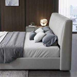 Cadre de lit OEM ODM style crème, revêtu de cuir véritable, gain de place, <span class=keywords><strong>sommier</strong></span> en bois massif de pin, cadre de lit king size - Product Image 3