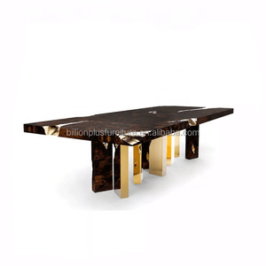 Juego de mesa de comedor de lujo Boca Do Lobo Empire, 8 sillas doradas de acero inoxidable, diseño moderno de madera maciza para bares de Hotel en casa - Product Image 4