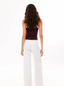 Camiseta sin mangas para mujer, color burdeos, con ribete en contraste blanco, tirantes finos, alta elasticidad, ajustada, para verano, camisola. - Product Image 3