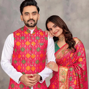 Heavy Designer New Launching Couple Combo (Colección Kurta + Koti & Women Saree para hombres) - Product Image 1