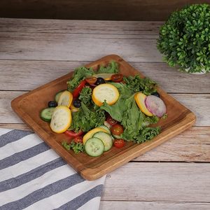 Juego de 4 platos de madera de acacia, platos de madera cuadrados para el almuerzo y la cena 10x10 pulgadas Tamaño de servicio grande a prueba de trituradores - Product Image 4