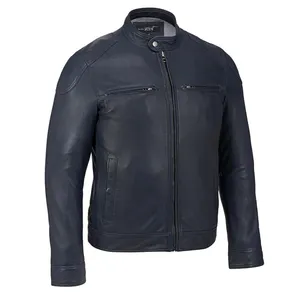 Giacca da uomo in pelle stile slim girocollo da motociclista giacca da motociclista elegante con fodera in raso aderente casual