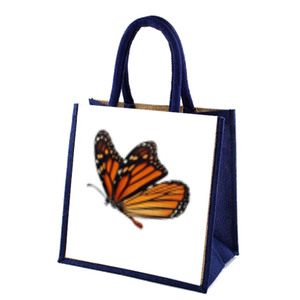 Bolsas de compras de arpillera de yute teñidas impresas personalizadas ecológicas con mango de cinta de algodón con patrón geométrico - Product Image 3