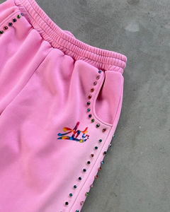 Conjunto de sudaderas con capucha y pantalones de chándal para hombre Sun Fade Acid Wash High GSM Streetwear Zip-Up DTG Print Drilled Gems bordado de gran tamaño - Product Image 5