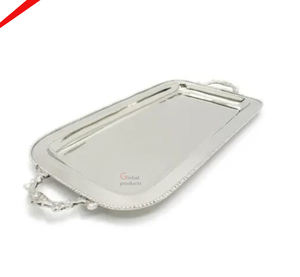 Bandeja de servicio de diseño con acabado plateado superventas para hoteles y restaurantes - Product Image 1