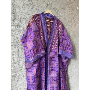 Kimono long en soie indienne, robe de salon Boho, robe de chambre, Kimono vintage avec ceinture, cadeau de Noël, cadeaux pour ses femmes - Product Image 3