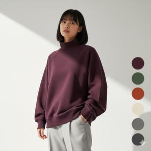 Sudadera Deportiva de Forro Polar con Cuello Alto Simulado, Diseño Personalizado, Alta Calidad, Invierno, Lisa, Teñida, Holgada, Informal, para Mujer - Product Image 4