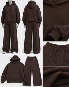 Conjunto de Sudadera con Capucha y Pantalones Deportivos Color Marrón Chocolate, Felpa, Corte Holgado Informal, Unisex, para Todas las Temporadas, Diseño de Color Sólido con Bolsillos - Product Image 5