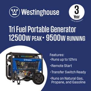 เครื่องกำเนิดไฟฟ้าแบบพกพา Westinghouse WGen9500TFc 9500W ใช้ได้สามระบบ พร้อมรีโมทคอนโทรลและแบตเตอรี่ตะกั่ว-กรด - Product Image 2