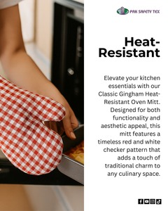Soft <b>Red</b> Checkered Heat-Resistant <b>Oven</b> Mitt with Secure Grip Durable Kitchen Baking <b>Glove</b> for Hot Pots & Pans - Product Image 2