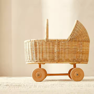 Landau de poupée en rotin tissé à la main le plus vendu-Poussette de poupée bébé écologique et élégante pour les tout-petits et les enfants - Product Image 2