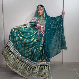 Nouvelle Arrivée Robes de Soirée Bohèmes Vintage en Velours Lourd Brodé pour Femmes, Tenues de Mariage Afghanes et Pakistanaises, Teintes Unies - Product Image 4