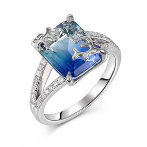 Rose Gold Plated <b>Emerald</b> Cut Gemstone <b>Ring</b> Inlaid Sterling <b>Silver</b> - Product Image 3