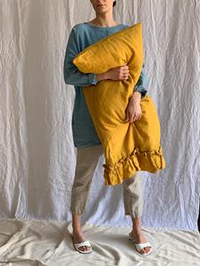 Natural linen Ruffled <b>Pillow</b> Cover | Softened frills <b>Throw</b> | Farmhouse Decorative Sham shabby chic standard king Queen euro - Product Image 4