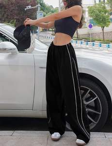 กางเกงร่มชูชีพของผู้หญิงกางเกงขาบานเอวยางยืดโพลีเอสเตอร์100% กางเกงวอร์มกางเกงมีเชือกผูกสำหรับผู้หญิง - Product Image 5