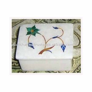 Boîtes à bijoux décoratives en marbre indien incrusté, surface polie durable et brillante - Product Image 1