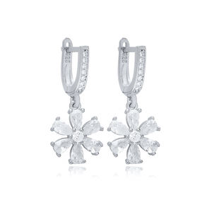 Blanco CZ piedra flor diseño plata venta al por mayor pendientes colgantes turco 925 plata esterlina joyería fina - Product Image 2