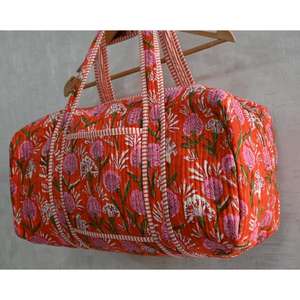 Indian Hand Block Print Boho Quilted Cotton Duffle <b>Bag</b> Floral Travel <b>Weekender</b> Lightweight Luxury Shoulder <b>Bag</b> <b>for</b> <b>Women</b> - Product Image 4