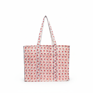 Customizable Vintage Handmade Peach Quilted <b>Tote</b> <b>Bag</b> <b>Zipper</b> Block Printed Floral Eco-Friendly Cotton Canvas Lady Women's <b>Bag</b> - Product Image 1