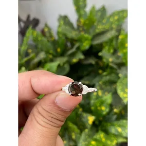 Round Smoky <b>Quartz</b> <b>Ring</b> 925 Sterling Silver Handmade Gemstone <b>Ring</b> for Women Wholesale Jewelry Supplier - Product Image 2