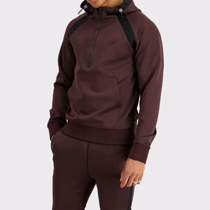Survêtement de luxe pour homme, couleur bordeaux, avec sweat à capuche demi-zip et pantalon de jogging fuselé, en molleton technique personnalisé, vêtements de sport, prix bas - Product Image 5