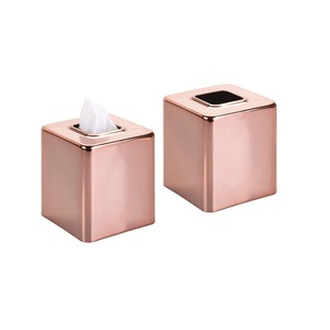 ชุดกล่องกระดาษทิชชู่2ชิ้นขนาดแตกต่างกันกล่องกระดาษทิชชู่สแตนเลสสีโรสโกลด์สำหรับตกแต่งบนโต๊ะอาหาร - Product Image 1