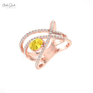 Diseñador 14K Oro sólido Multi vástago Anillo de diamante 7x5mm Corte ovalado Zafiro amarillo Infinity Crossover Anillo de bodas clásico Fábrica - Product Image 3